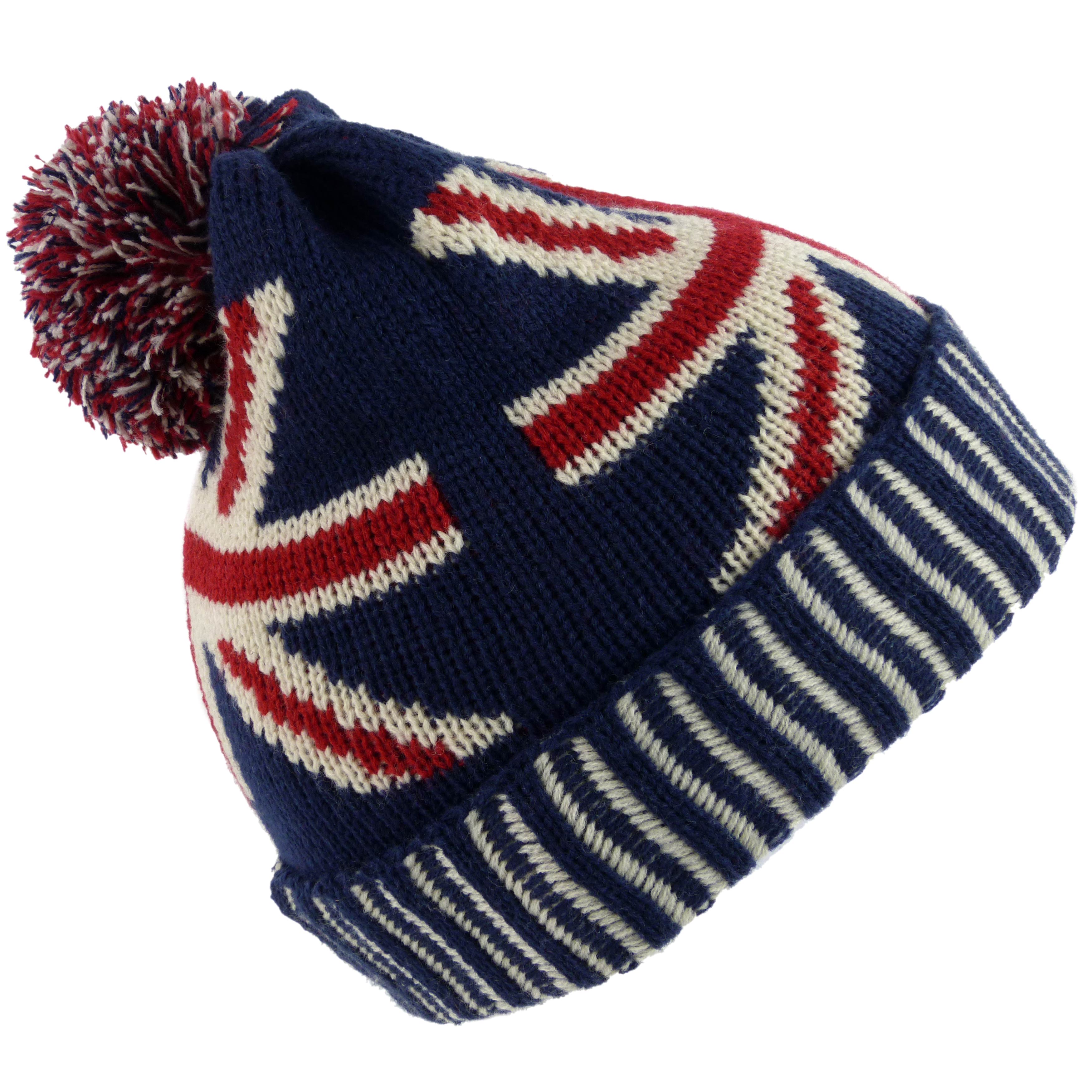 red white and blue bobble hat