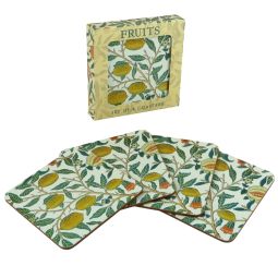 Set of 4 Coasters William Morris Fruits Print in Presentation Box