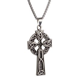 Pickled Moon Mens Celtic Cross Irish Knot Pendant Chain Necklace Silver