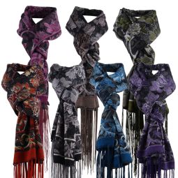 Ladies Sparkly Floral Tassels Rectangle Shawl Scarf Wrap