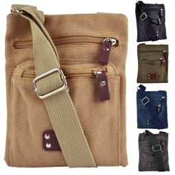 Washed Canvas Cotton North South Messenger Bag