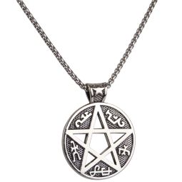 Pickled Moon Paganism Pentagram Necklace Pendant Chain Silver