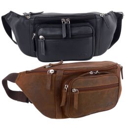 Oakridge Leather Mens Large 5 Pocket Bumbag/Fanny Pack