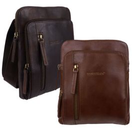 Rowallan – Tan Veneer North/South Top Zip Messenger Bag in Buffalo Leather  – YaYa21