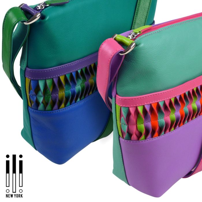 Ladies Leather Cross Body Shoulder Bag by Ili New York with Colourful Detail