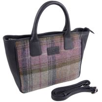 Ladies Leather & British Tweed Grab Bag by Mala; Abertweed Collection Handbag-Slate
