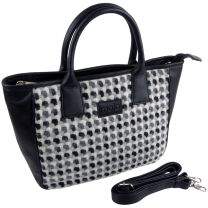 Ladies Leather & British Tweed Grab Bag by Mala; Abertweed Collection Handbag-Black Multi