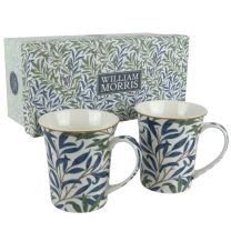 William Morris Set of 2 China Mugs/Cups Willow Bough Design Gift Box