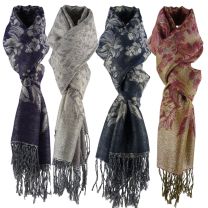 Ladies Sparkly Floral Evening Scarf Shawl Wrap Rectangle Tassels 