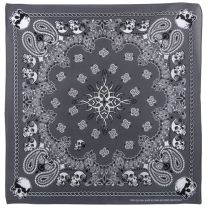 Grey Paisley Skull Cotton Bandanna Scarf Headwear Covering