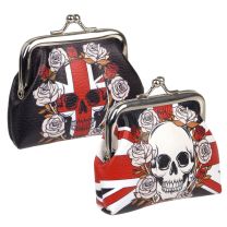 Puckator Ladies Clasp Purse in Skulls and Roses Union Jack Design 