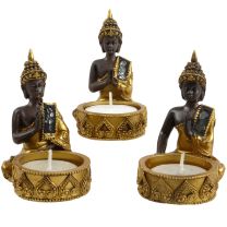 Set Of 3 Thai Buddha Tealight Holders Meditation Prayer Hands Touching Earth