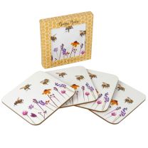 Set of 4 Coasters Jennifer Rose Busy Bees Design Presented in a Gift Box