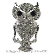NEW Ladies Crystal OWL Brooch Diamonte Silver Cute Jewellery Sparkly Fashion