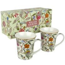 William Kilburn China Set of 2 Mugs/Cups Floral Design Gift Box