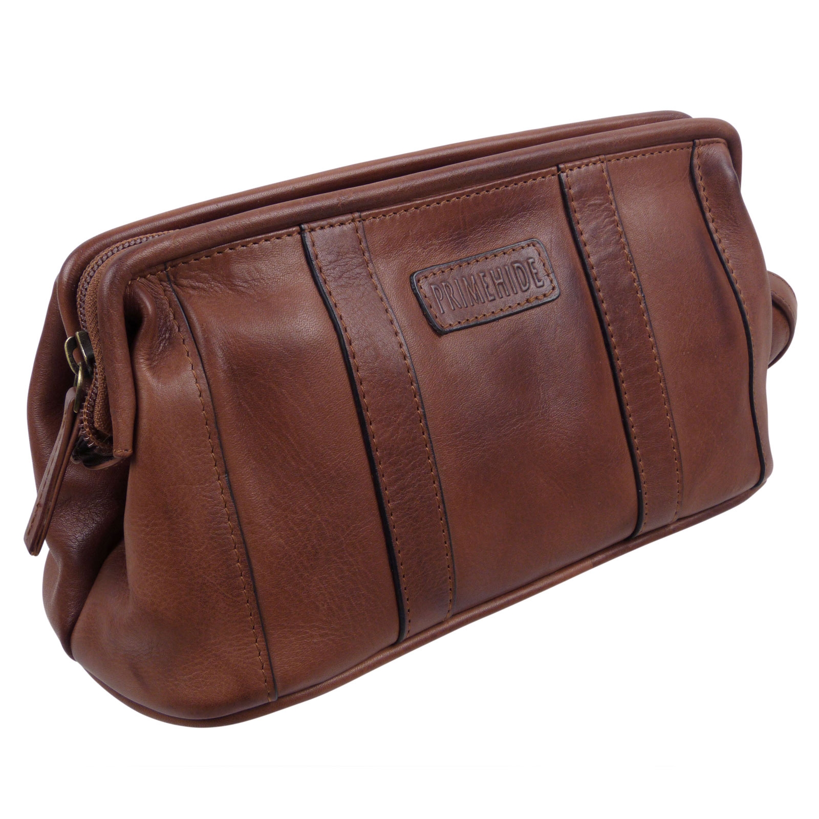 Mens Leather Brown Compact Wash Bag by Prime Hide Travel Toiletries ...