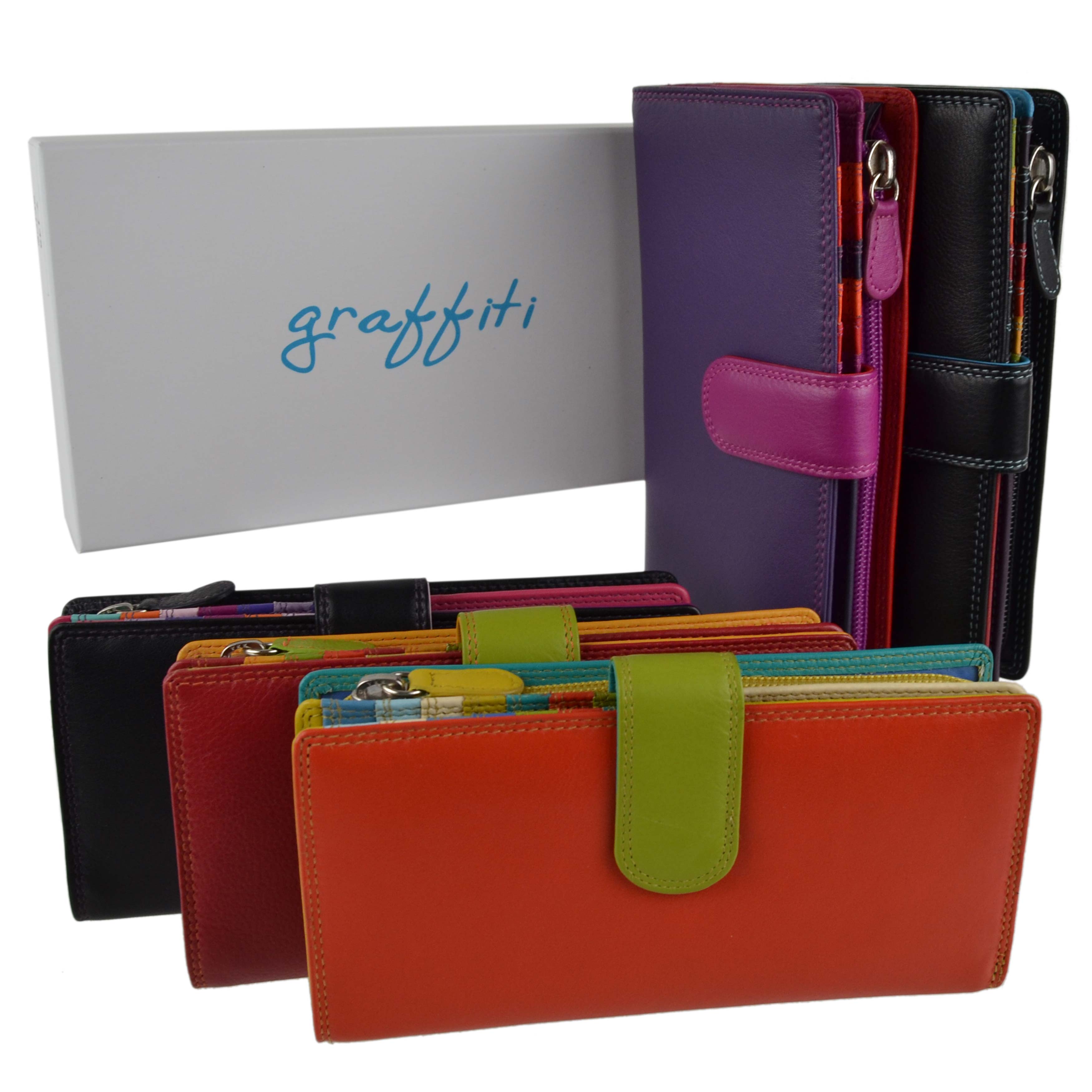 Ladies Leather Tabbed Purse/Wallet by Golunski; Graffiti Gift Box Bright Colours | eBay