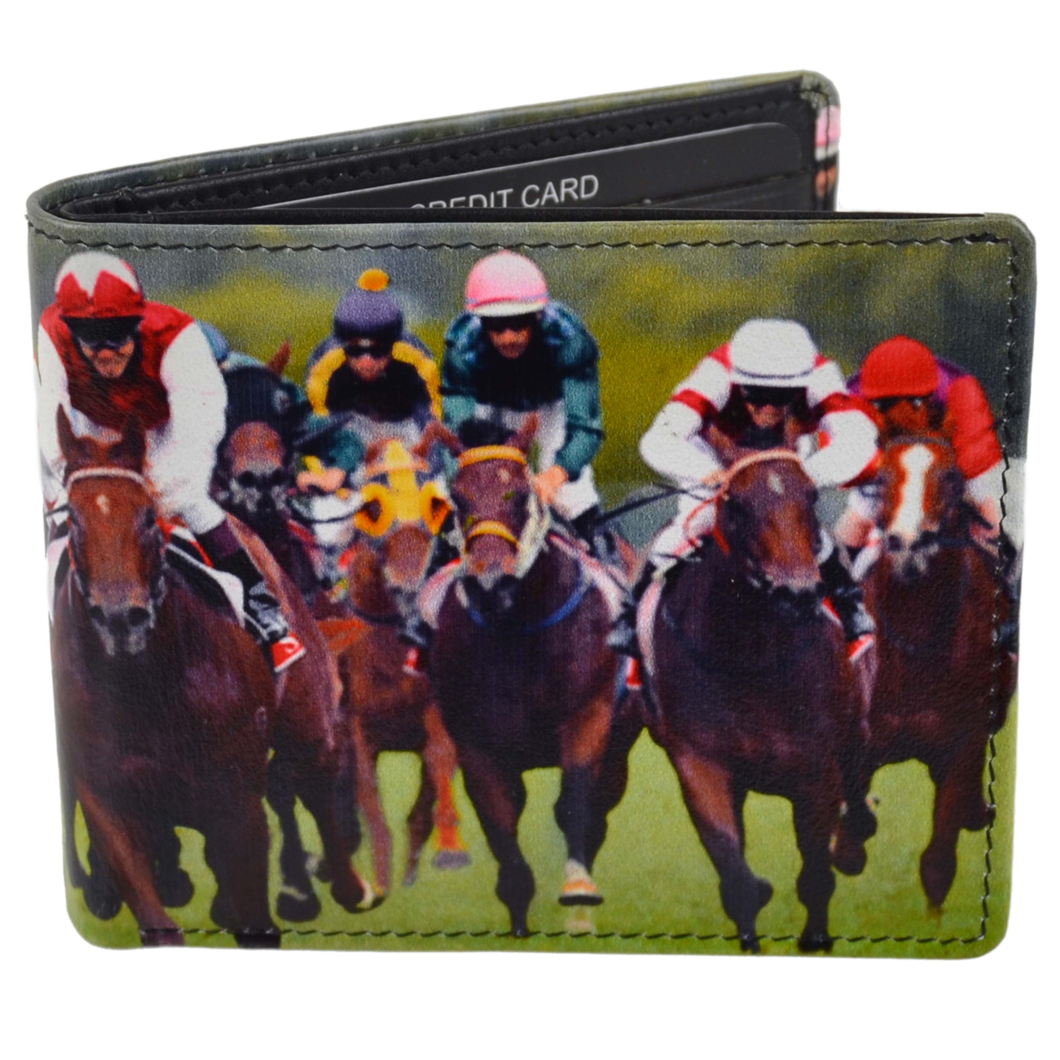 Mens Leather Horse Racing Bi-Fold Wallet by Retro Gift Box Grand 