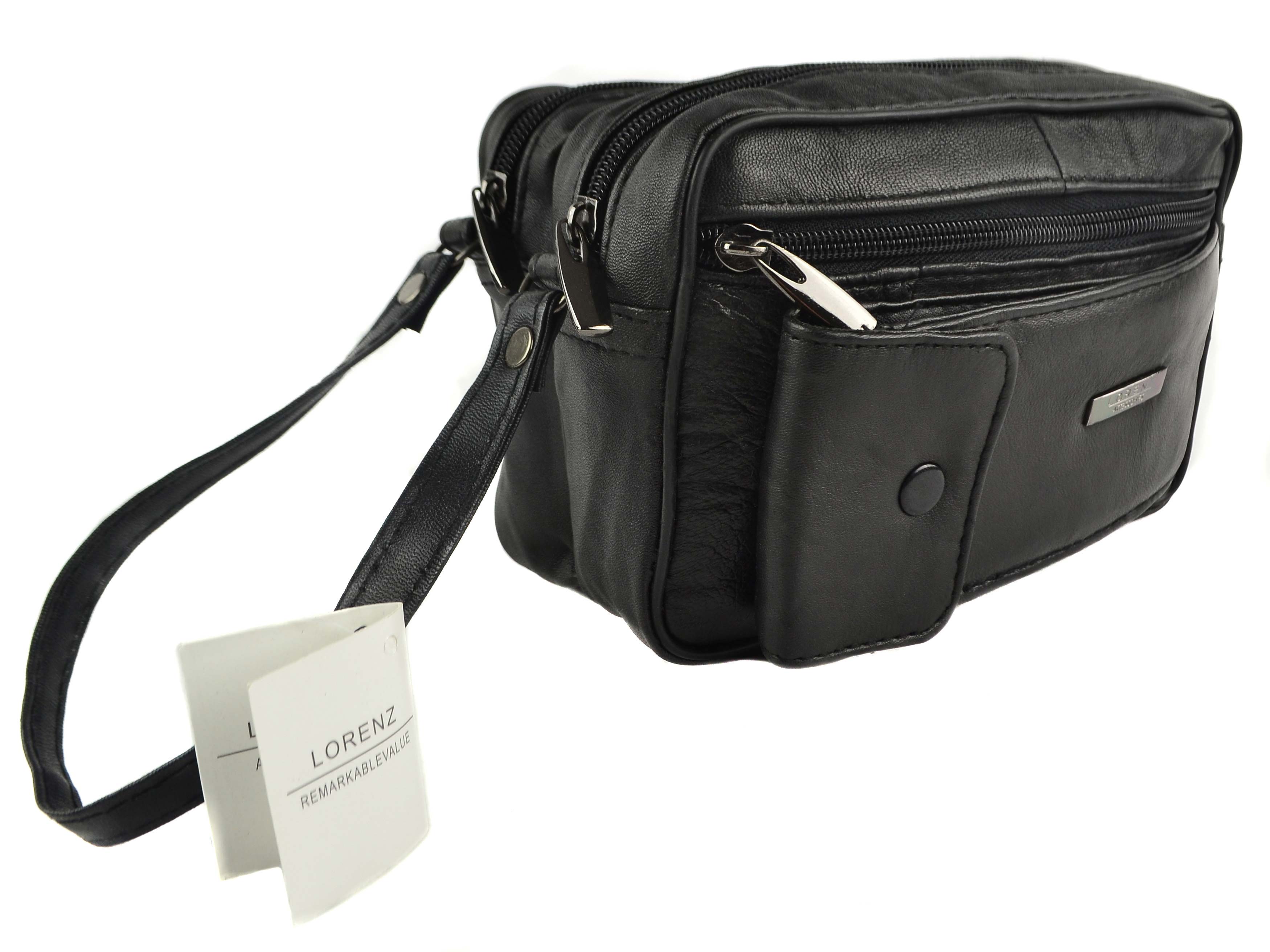 Mens Soft Black Leather Travel Wrist Bag by Lorenz Handy 5055667103569 ...